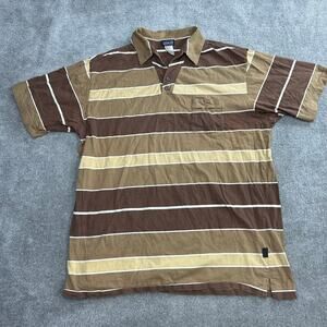 Patagonia Organic Cotton Brown Striped Polo Shirt Mens XL Short Sleeve Gorpcore